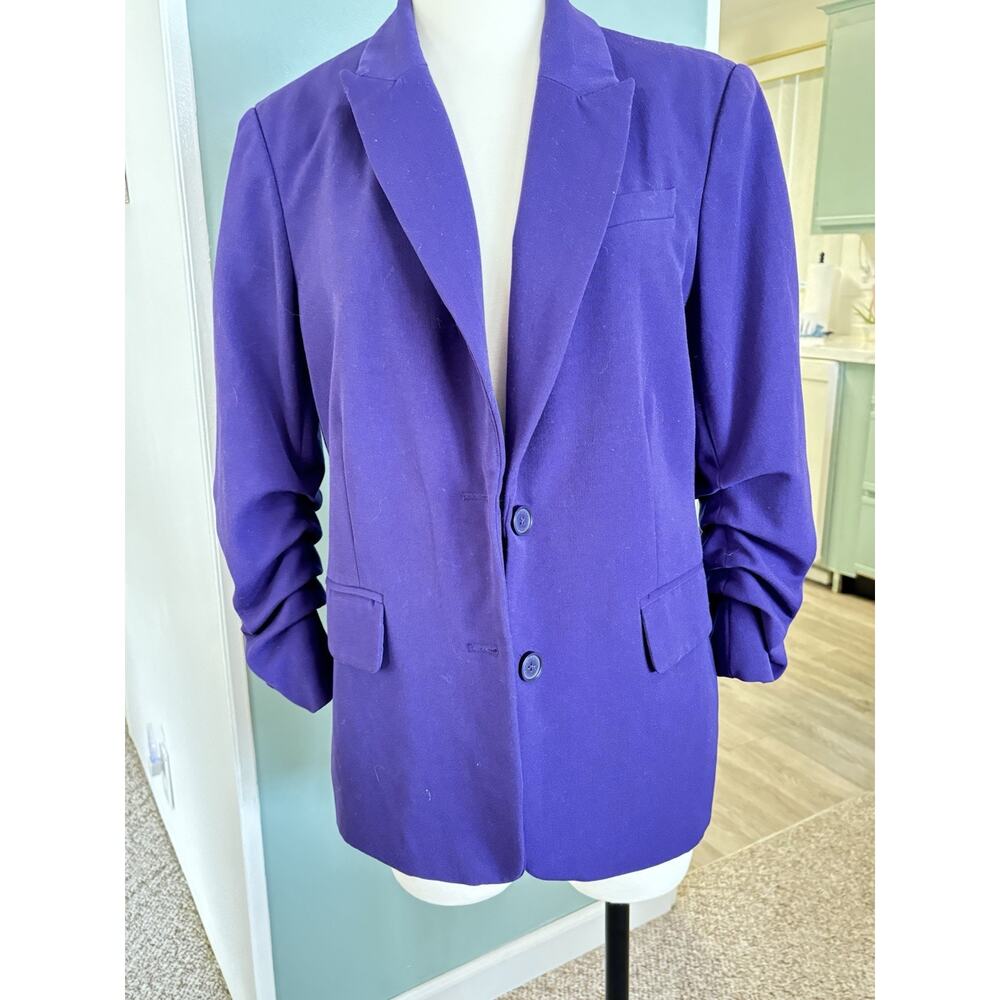 Michael Michael Kors Women’s 12 Purple Solid Lined Button Blazer Mid-Length